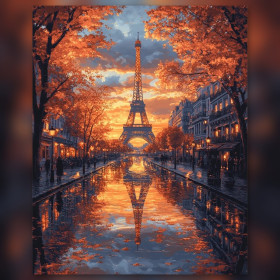 Diamond Painting Eiffelturm Herbst Sonnenuntergang glänzende Strasssteine Leinwand