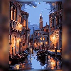 Diamond painting gondoles Venise nuit strass brillants toile