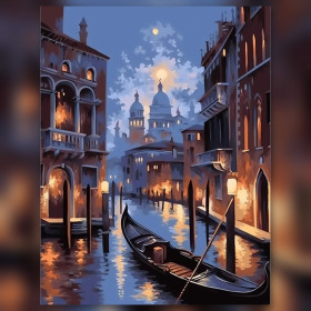 Venice gondola basilica moonlit night sparkling rhinestones diamond painting kit