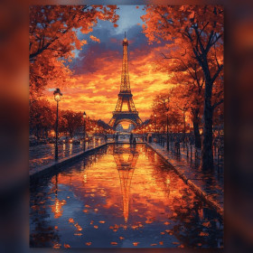 Diamond painting Eiffeltoren herfst kanaal reflectie glinsterende steentjes