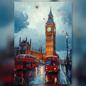 Diamond painting Big Ben bus rouges Londres strass brillants
