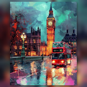 Diamond painting London Big Ben red bus twilight sparkling rhinestones
