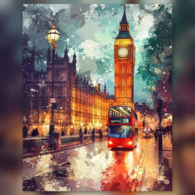 Diamond painting Big Ben autobus rosso Londra strass brillanti