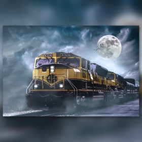 Ghost locomotive under full moon diamond painting canvas shiny rhinestones