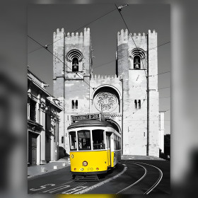 Yellow Lisbon tram selective color diamond painting shiny rhinestones