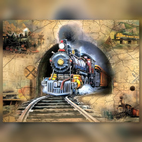 Diamond painting kit Voyage Rétro sur Rails : Collage Ferroviaire Vintage sparkling rhinestones on canvas