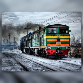 Diamond painting kit Locomotive Diesel Hivernale sparkling rhinestones on canvas