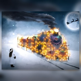 Diamond painting child magical glowing Christmas train sparkling rhinestones kit