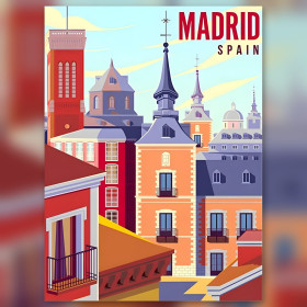 Madrid Spain diamond painting colorful skyline shiny rhinestones kit