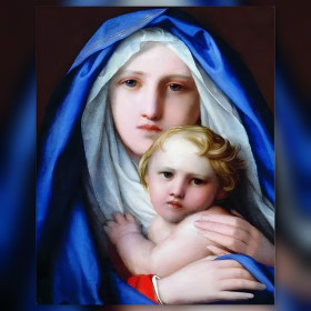 Melancholic Madonna and Child diamond painting with shiny rhinestones