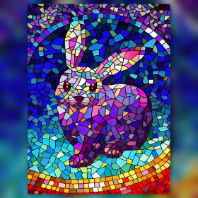 Coniglio arcobaleno mosaico diamond painting strass lucidi colorati