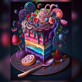 Toile de diamond painting Gâteau Arc-en-Ciel aux Baies Fraîches broderie diamant kit complet