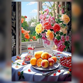 Diamond Painting Set Bouquet de Fleurs et Fruits Frais en Broderie Diamant glitzernde Steine auf Leinwand
