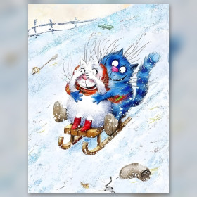 Diamond painting luge enneigée chats farceurs strass brillants