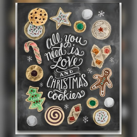Diamond painting doek kerstkoekjes en sneeuwballen op krijtbord achtergrond