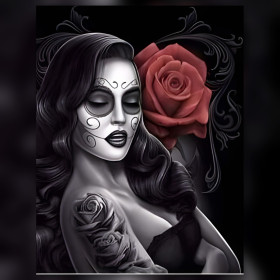 Calavera femme rose rouge strass brillants diamond painting broderie diamant