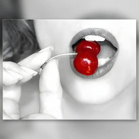 Diamond Painting Leinwand rote Lippen mit glänzenden Kirschen Strass