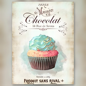 Toile diamond painting cupcake vintage Maison Chocolat Paris strass brillants