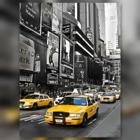 Gele taxi's New York diamant borduurwerk glinsterende steentjes afgewerkt doek