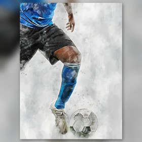 Voetballer in actie aquarel diamond painting glinsterende strass steentjes