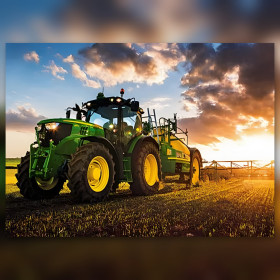 Diamond painting kit Tracteur John Deere au Couchant Doré fonkelende steentjes op canvas