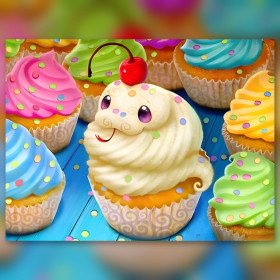 Diamond painting kit Cupcakes Joyeux aux Confettis sparkling rhinestones on canvas