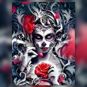 Calavera aux roses rouges diamond painting broderie diamant strass brillants