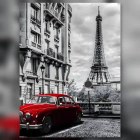 Diamond painting Paris classique rouge voiture vintage Tour Eiffel strass brillants