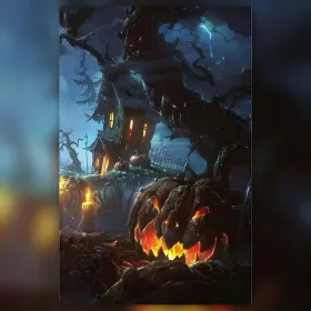 Toile de diamond painting Manoir Hanté sous l'Orage d'Halloween broderie diamant kit complet