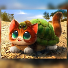 Toile de diamond painting Chaton Tortue Aventurier broderie diamant kit complet