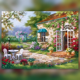 Diamond Painting Set Maison aux Roses Grimpantes et Pergola Fleurie glitzernde Steine auf Leinwand