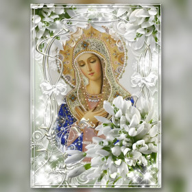Vergine Maria sacra diamond painting perle d'oro strass scintillanti cornice floreale bianca