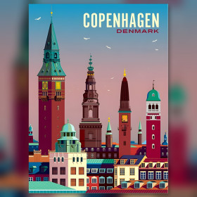 Vintage Kopenhagen Panorama Diamantmalerei glänzende Strasssteine Leinwand