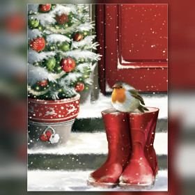 Rode kerstlaarzen roodborstje diamond painting doek met glinsterende steentjes