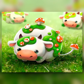 Kawaii Kuh mit roten Pilzen Diamantmalerei glänzende Strasssteine
