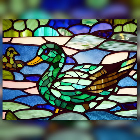 Gebrandschilderd glas eenden op vijver diamond painting glanzende steentjes kleurrijk