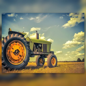 Tracteur vintage vert dans champs dorés diamond painting strass brillants