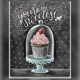 Diamond Painting Leinwand Erdbeer-Cupcake unter Glaskuppel glänzende Strasssteine