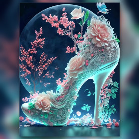 High Heel Schuh Kirschblüte rosa Diamantmalerei funkelnde Strasssteine Kunst