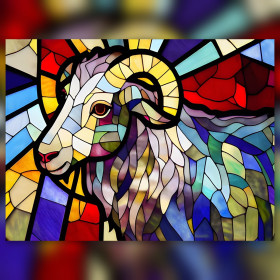 Colorful stained glass ram diamond painting with shiny rhinestones
