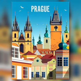 Diamond painting Prague toits colorés strass brillants skyline