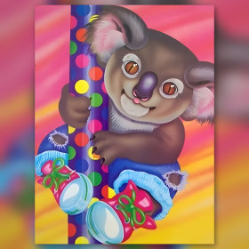 Colorful rock'n'roll koala holding polka dot pole in diamond painting