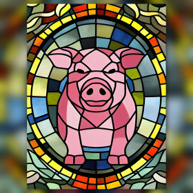 Toile de diamond painting Cochon Vitrail aux Couleurs Joyeuses broderie diamant kit complet