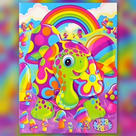 Regenboog schildpad en magische paddenstoelen diamond painting glinsterende steentjes