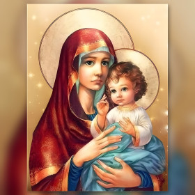Vergine Maria e Bambino Gesù icona sacra pittura a diamanti strass lucenti