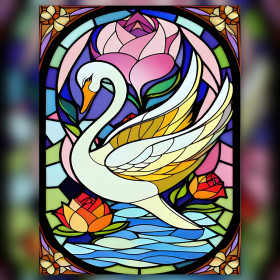 Golden white swan and pink lotus stained glass diamond painting shiny rhinestones