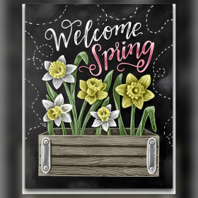 Welkom Lente diamond painting doek narcissen plantenbak glinsterende steentjes