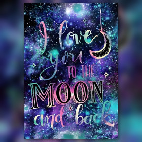 Tela diamante pittura cosmica I love you to the moon and back strass scintillanti
