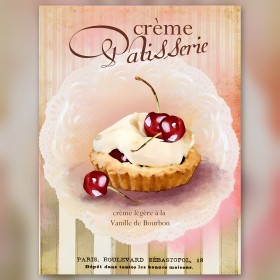 Tartelette aux cerises et crème vanillée en diamond painting strass brillants