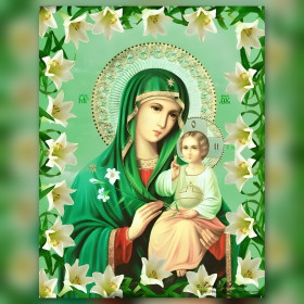Virgin Mary and Baby Jesus with white lilies diamond painting kit